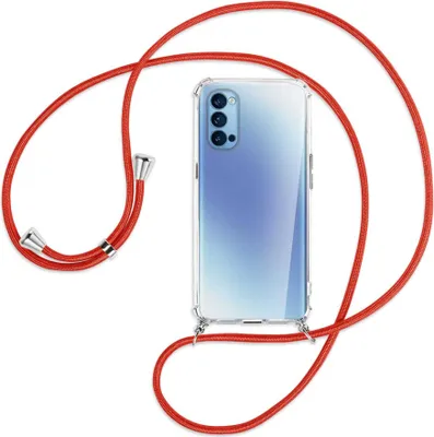 Produktbild von Handykette Backcover-Schutzhülle mit Band (Metall silberfarben) für Oppo Reno5 4G/5G - rot