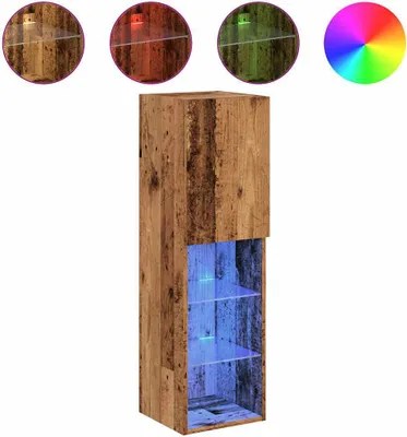 Image de vidaXL Armoires TV avec lampes LED 2 pcs. Aspect vieux bois 30,5x30x102cm