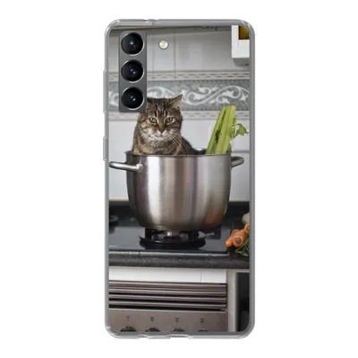 Produktbild von MuchoWow® Handyhülle Schutzhülle Hülle für Samsung Galaxy S21 Katze - Pfanne - Küche Silikon Softcase Handy Hülle - Softcase