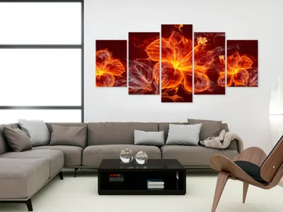 Produktbild von Akustikbild Blumen Feuer 200x100 cm 5-teilige Bilder Akustikschaum Hochleistungsschallabsorber Schallschutz Leinwand 5 tlg Wandbild Raumakustik Schalldämmung b-A-0227-b-n