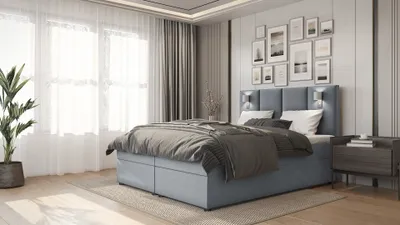 Produktbild von SALES LEADER Boxspringbett LONDON 200x200 cm Polsterbett mit zwei Bettkästen, Komplett-Set mit Matratze und Topper (4cm), Grau, Bett Stoff INARI 91