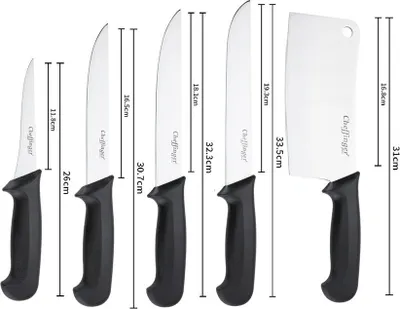 Produktbild von 5-teiliges BBQ Messer-Set aus hochwertigem Edelstahl - Ergonomisch & langlebig Schwarz