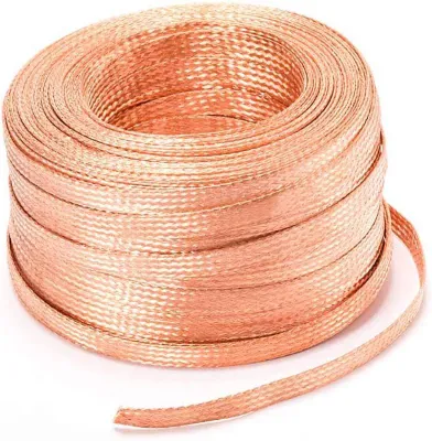 Produktbild von Geflochtenes Erdungsband aus flachem, verzinntem Kupferdraht, 2 Stück, 3,2–4,8 mm x 26–28 mm x 1 m (3.2mmX26mm)