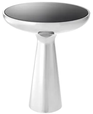 Image de Casa Padrino Luxe Table d'appoint Argent / Noir Ø 50 x H. 60 cm - Table ronde en acier inoxydable avec plateau en verre