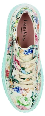 Produktbild von Laura Vita Damen Sneaker Blumenprint Leder Struktursohle SODAO 015, Größe:38 EU, Farbe:Grün
