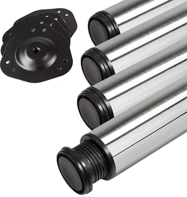 Produktbild von 4 Stück Tischbeine Ø 76 mm Edelstahloptik glänzend Höhe 710 mm Schreibtischbeine mit 30 mm Höhenverstellung Tischfüße SOTECH