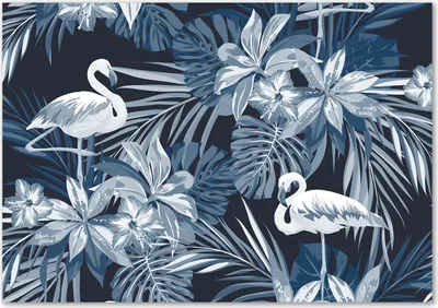 Produktbild von Tulup® Leinwandbild - 100x70 cm - Wandkunst - Drucke auf Leinwand - Leinwanddruck  - Tiere - Blau - Flamingos Pflanzen