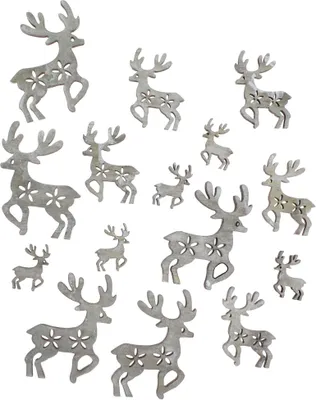 Produktbild von 15 Holz Hirsche Rentiere Streuteile Deko 3 Größen Holzfiguren Herbst Weihnachten, Farbe:grau shabby