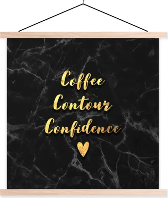 Produktbild von MuchoWow® Textilposter Zitat - Kaffee - Gold - Marmor 60x60 cm mit holzfarbenen Rahmen - Wanddekoration