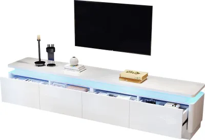 Produktbild von okwish TV-schrank Fernsehschrank Hochglanz Lowboard mit 4 schubladen und  LED-Lichtstreifen,für Fernseher um 80 Zoll,Weiß