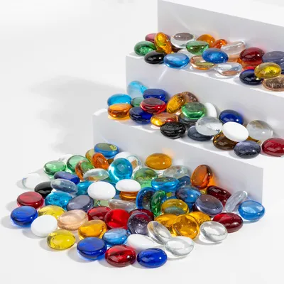 Productafbeelding van Platte glazen knikkers - Decoratieve glazen stenen voor woningdecoratie en aquaria - 17–19 mm - 450 gram mix