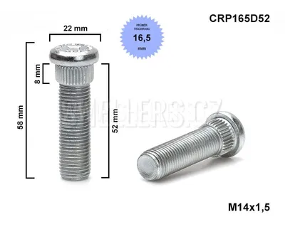 Obrázek produktu pro Kolový svorník - šteft M14x1,5x52 tisícihran průměr 16,5mm, CRP165D52