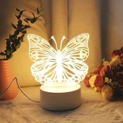 Immagine prodotto di Moderna lampada da comodino a LED 3D, luce bianca calda, USB, senza interruttore