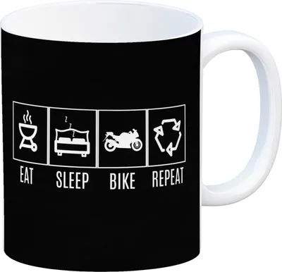 Produktbild von EAT, SLEEP, BIKE, REPEAT Kaffeebecher mit schwarzem Hintergrund