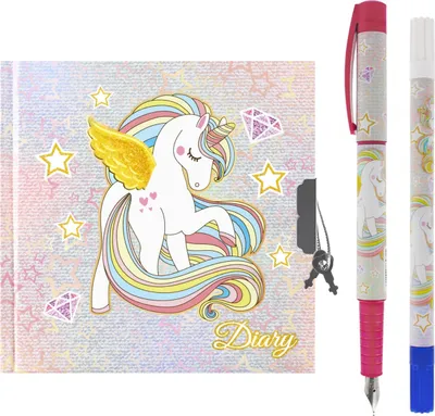 Produktbild von Tagebuch mit Einhorn-Vorhängeschloss + Patronenfüller