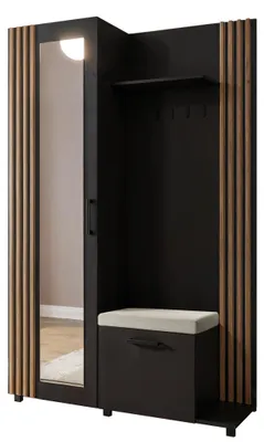 Produktbild von Margaret Hadas24 Garderobe NELI mit Lamellen und Spiegel, Garderobenset mit Sitzbank und Schuhschrank für Flur, (schwarz, artisan) rechts