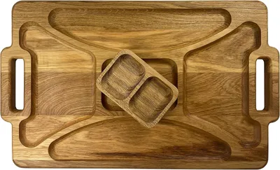 Image de Assiette de service en bois, avec récipient amovible, 48 x 29 cm, idéale pour les tapas