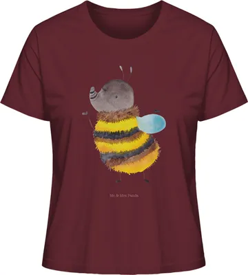 Produktbild von Mr. & Mrs. Panda Damen T-Shirt Hummel flauschig Größe L - Burgundy - Geschenk, Lustige Sprüche, Oberteil, Basic Shirt, Natur, Biene, Frauen, Rundhals, Blume