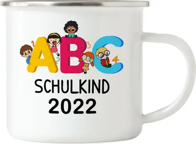 Produktbild von ABC Schulkind 2022 Emaille Tasse Einschulungsgeschenk 1. Klasse Grundschule Geschenkidee