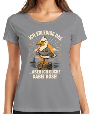 Produktbild von Ich erledige das aber ich gucke dabei böse Statement Sarkasmus Damen T-Shirt, Grau, XL