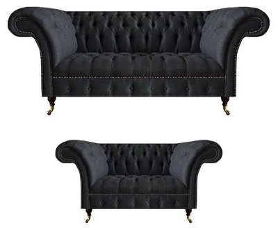 Produktbild von Schwarze Chesterfield Sitzgruppe Moderne Wohnzimmer Couchgarnitur 2tlg