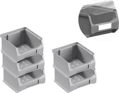Produktbild von SparSet 5x Graue Sichtlagerbox 1.0 mit Abdeckung | HxBxT 6x10x10cm | 0,4 Liter | Sichtlagerbehälter, Sichtlagerkasten, Sichtlagerkastensortiment, Sortierbehälter