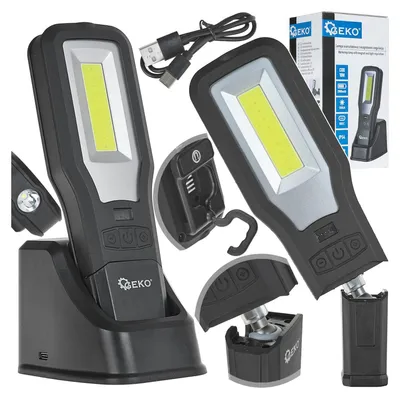 Immagine prodotto di Lampada da lavoro COB LED 10W+5W, ricaricabile tramite USB, multifunzione con gancio per appendere e supporti magnetici, 2000mah 550 lm IP54
