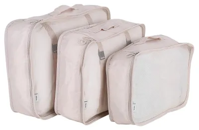 Image de Lot de 7 sacs de rangement portables pour vêtements et sous-vêtements, organiseurs de bagages de voyage, couleur beige