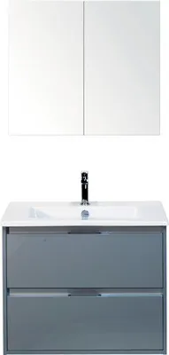 Produktbild von Sanox Badmöbel-Set Porto BxHxT 71 x 170 x 51 cm Frontfarbe eisgrün mit Waschtisch Keramik weiß, Waschtischunterschrank u