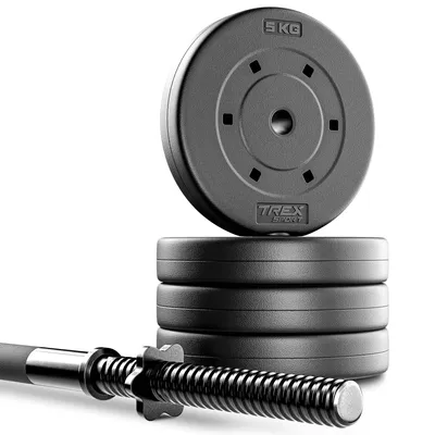 Produktbild von TREX SPORT Langhantel Set | Hantelset 24kg mit Langhantelstange 120cm, Kunststoff Hantelscheiben, Sternverschlüsse, langlebig | Home Gym Krafttraining