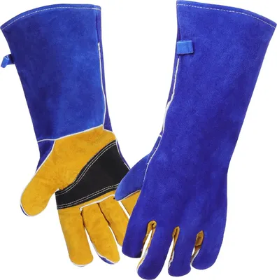 Produktbild von Schweißhandschuhe Hitze -resistenter Handschuh Lederhandschuhe 40 cm für Ofen/Grill/Kamin/Ofen/Herd/Topfhalter/Grill/Haustierhandling(Blau)