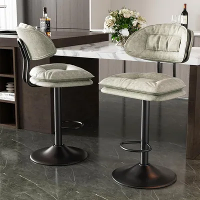 Produktbild von Barhocker 2er Set Beige Ergonomisch Gepolstert mit Rückenlehne Höhenverstellbar