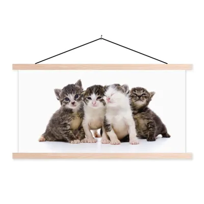 Produktbild von MuchoWow® Textilposter Katze - Haustiere - Fell - Porträt 60x30 cm mit holzfarbenen Rahmen - Dekoration