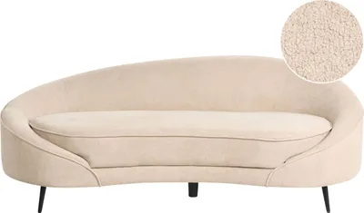 Produktbild von BELIANI Sofa Hellbeige Bouclé 3-Sitzer Oval Gebogen Dicke Polsterung mit Metallfüßen Schwarz Freistehend Retro Glamourös Wohnzimmer Salon Flur Diele