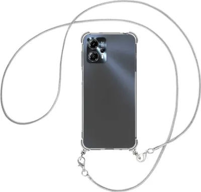 Produktbild von Handykette Backcover-Schutzhülle mit Band (Metall silberfarben) für Motorola Moto G13, Moto G23 (6.5'') - silberfarbene Snake-Kette