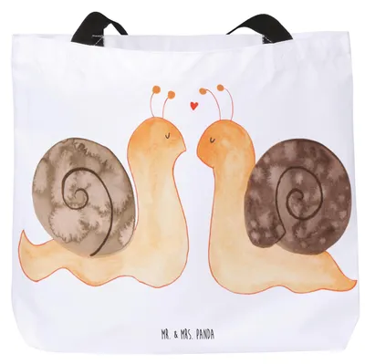 Produktbild von Mr. & Mrs. Panda Tote Bag Schnecken Liebe - Weiß - Geschenk, Liebesgeschenk, Tragetasche, Pärchen, Laptoptasche, Strandtasche, Verliebt, Tasche, Zufrieden, glücklich