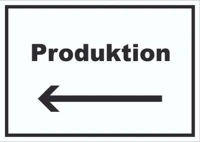 Produktbild von Produktion Schild mit Text und Richtungspfeil links Herstellung waagerecht A1 (594x841mm)