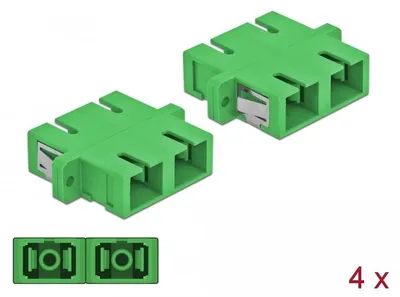 Produktbild von Delock LWL Kupplung SC Duplex Buchse zu SC Duplex Buchse Singlemode 4 Stück grün