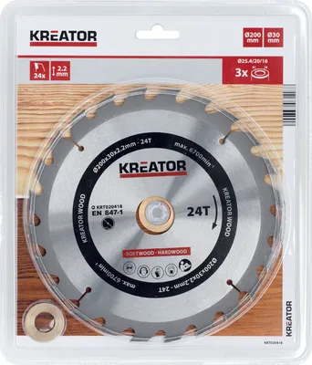Produktbild von Kreissägeblatt Ø 200 x 30 x 2,2 mm 24 Zähne Holzsägeblatt + 3 Reduzierringe