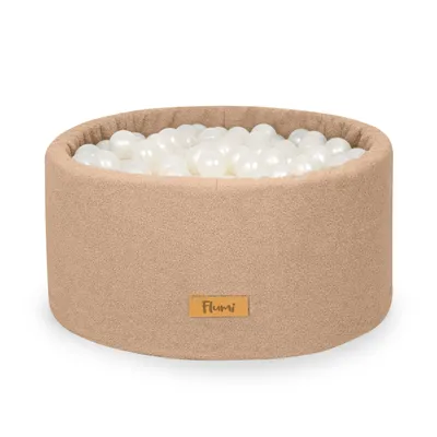 Obrázok produktu pre Flumi detský bazén s guľôčkami - detský bazén s guľôčkami 90x40cm s 200 guľôčkami 7cm vyrobený v EÚ - tmavo béžový + guľôčky s korálkami