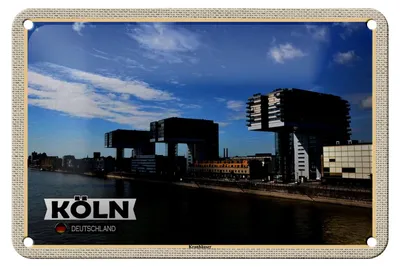 Produktbild von Blechschild Städte Köln Kranhäuser Rhein Fluss 18x12cm Geschenk Schild