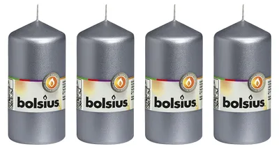 Image de lot de 4 bougies - Hauteur 12 cm - Diamètre 5,8 cm - Argenté