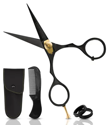 Productafbeelding van Baardschaar kappersschaar - Snorschaar - Roestvrij staal - 14 cm - Zwarte coating