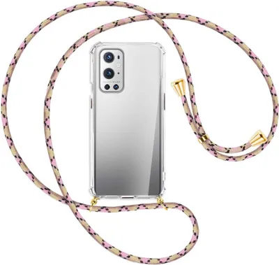 Produktbild von Handykette Backcover-Schutzhülle mit Band (Metall goldfarben) für OnePlus 9 - rosa Karo