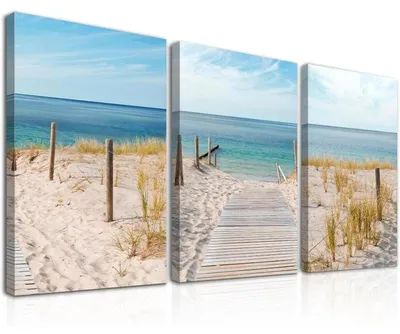 Productafbeelding van Set van 3 ingekaderde wanddecoraties met strandmotieven, afmetingen 12x16 inch