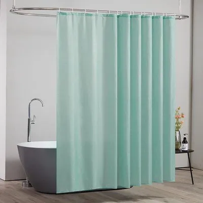 Image de Rideau de douche vert, anti-moisissure, en polyester, imperméable et lavable, pour la baignoire ou la salle de bain.