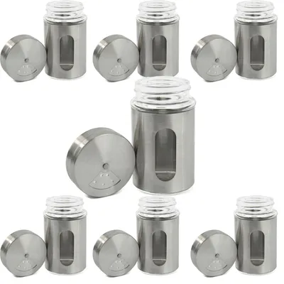Produktbild von 7x Gewürzstreuer Edelstahl Pfeffer Salz Gewürze Glas Gewürzdose Vorratsgläser