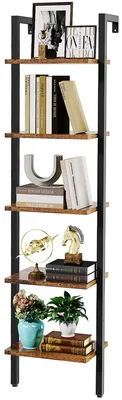 Immagine prodotto di Scaffale a scala libreria - 5 ripiani - Legno con struttura in metallo - Marrone rustico - Per soggiorno e ufficio