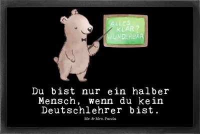 Produktbild von Mr. & Mrs. Panda fußmatte Deutschlehrer Herz 50 x 75 cm - Schwarz - Geschenk, Spruch, Deutschunterricht, Grundschule, Witzig, Schmutzmatte, Bodenvorleger, Lustig