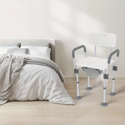 Image de Siège de douche, tabouret de douche, chaise de salle de bain, hauteur réglable, jusqu'à 150 kg, blanc